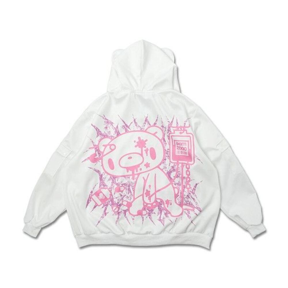 Gloomy Bear White and Pink Oversized Boyfriend Windbreaker Hoodie Onesize